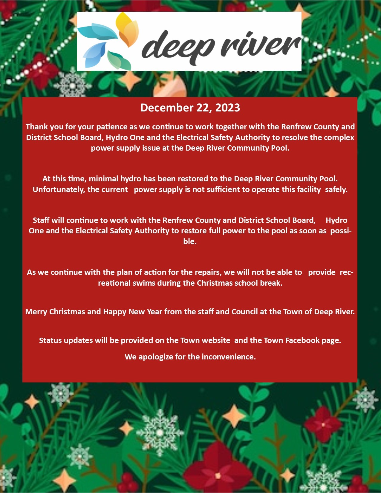 Recreation & Facilities Departments The Town of Deep River